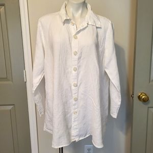 CP SHADES Sausalito 100% Linen Lagenlook Minimalist Button Down White Blouse(S)